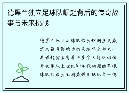 德黑兰独立足球队崛起背后的传奇故事与未来挑战
